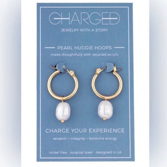 NEW Charged Pearl Huggie Earrings - perfect gift! - Picture 2 of 3